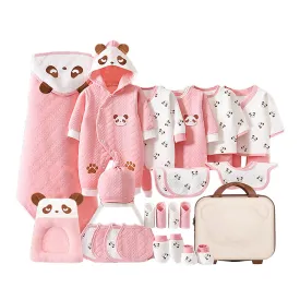Little Surprise Box 27 Pcs Pink Sleepy Panda Newborn Baby Girl/ Boy All Season Wear Gift Hamper With Suitcase