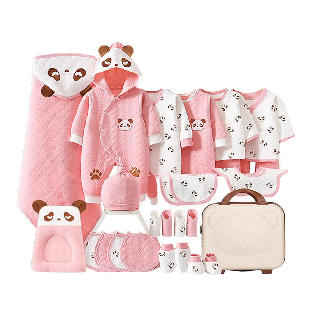 Little Surprise Box 27 Pcs Pink Sleepy Panda Newborn Baby Girl/ Boy All Season Wear Gift Hamper With Suitcase