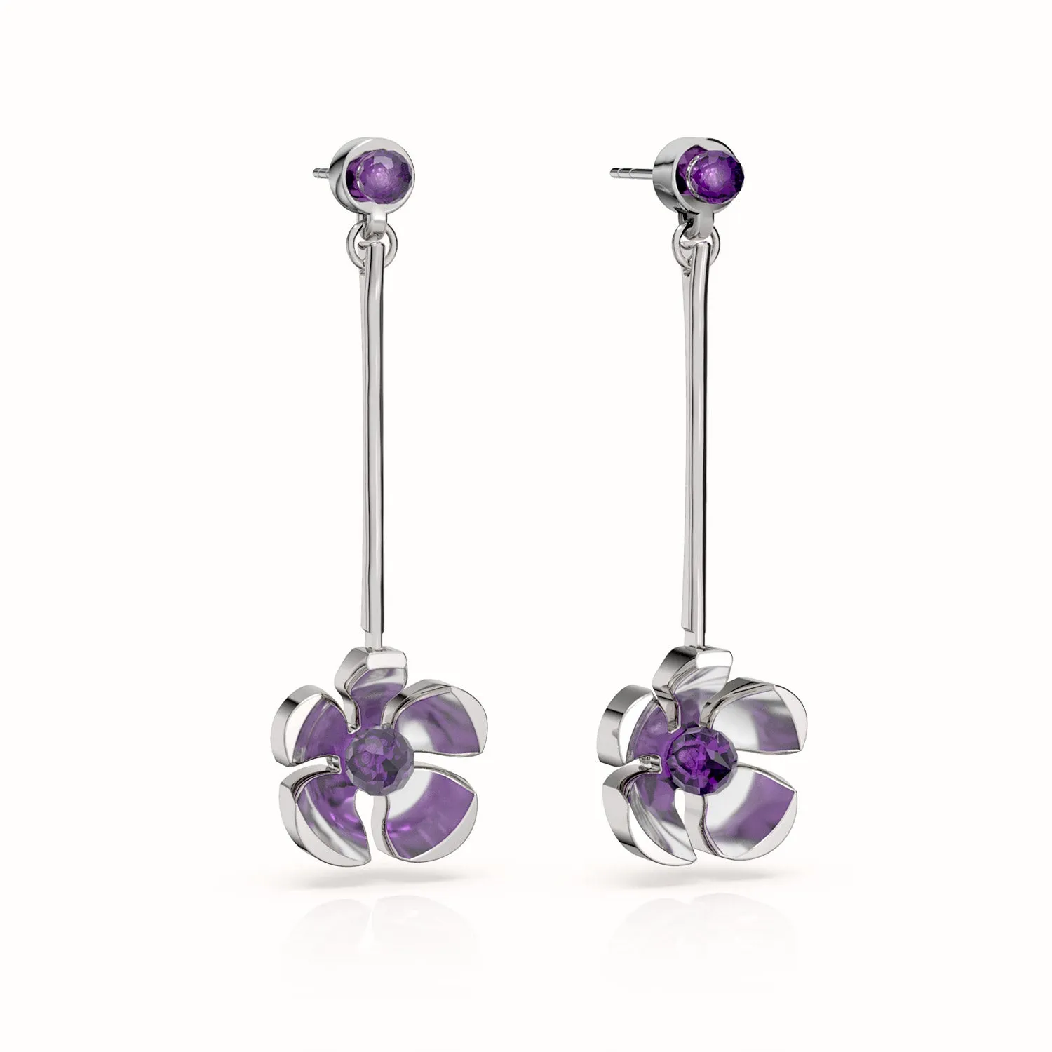 Orchid Garden Drop Earrings - Sterling Silver - Amethyst