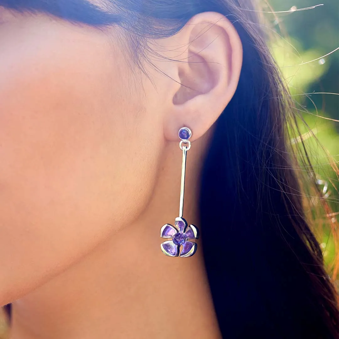 Orchid Garden Drop Earrings - Sterling Silver - Amethyst