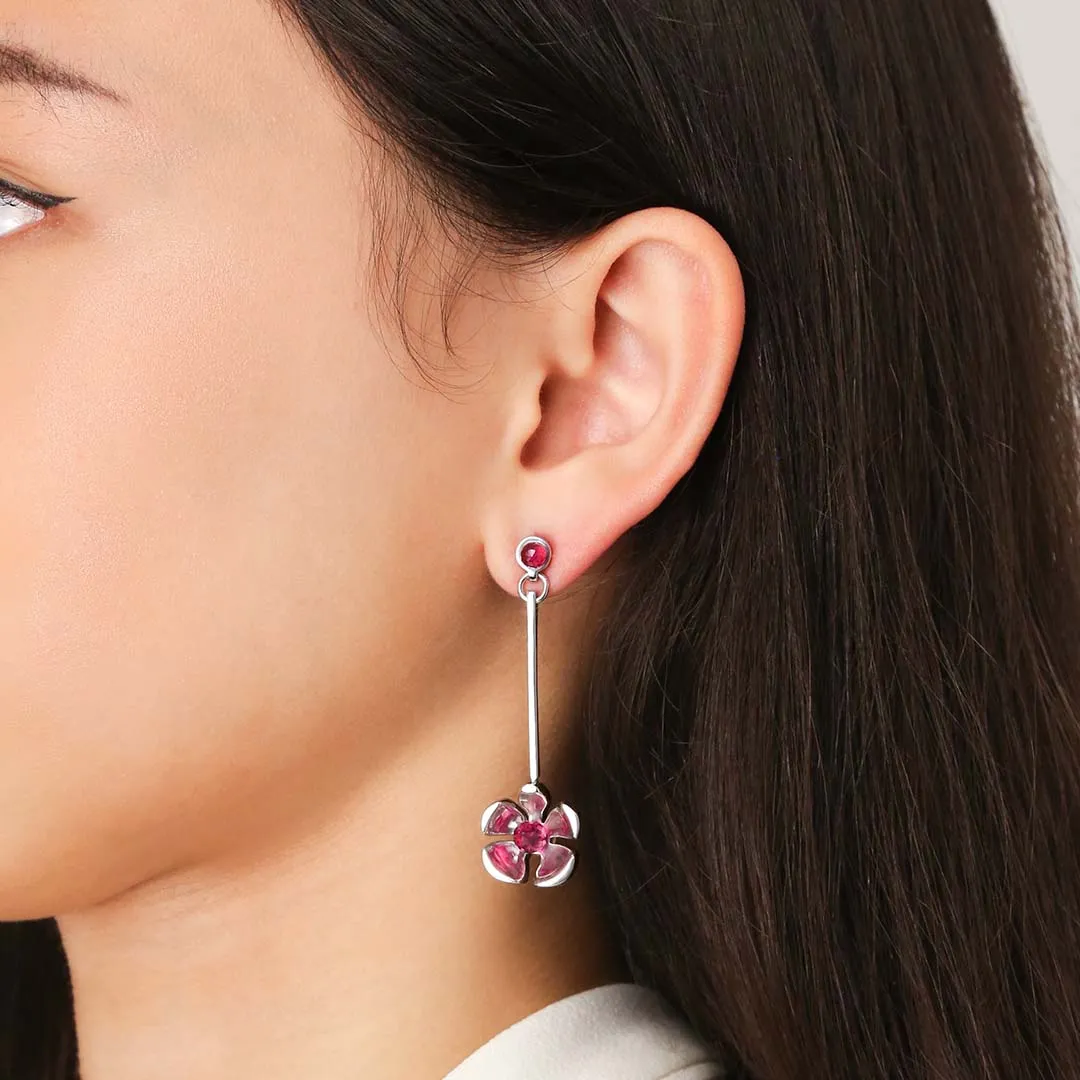Orchid Garden Drop Earrings - Sterling Silver - Ruby