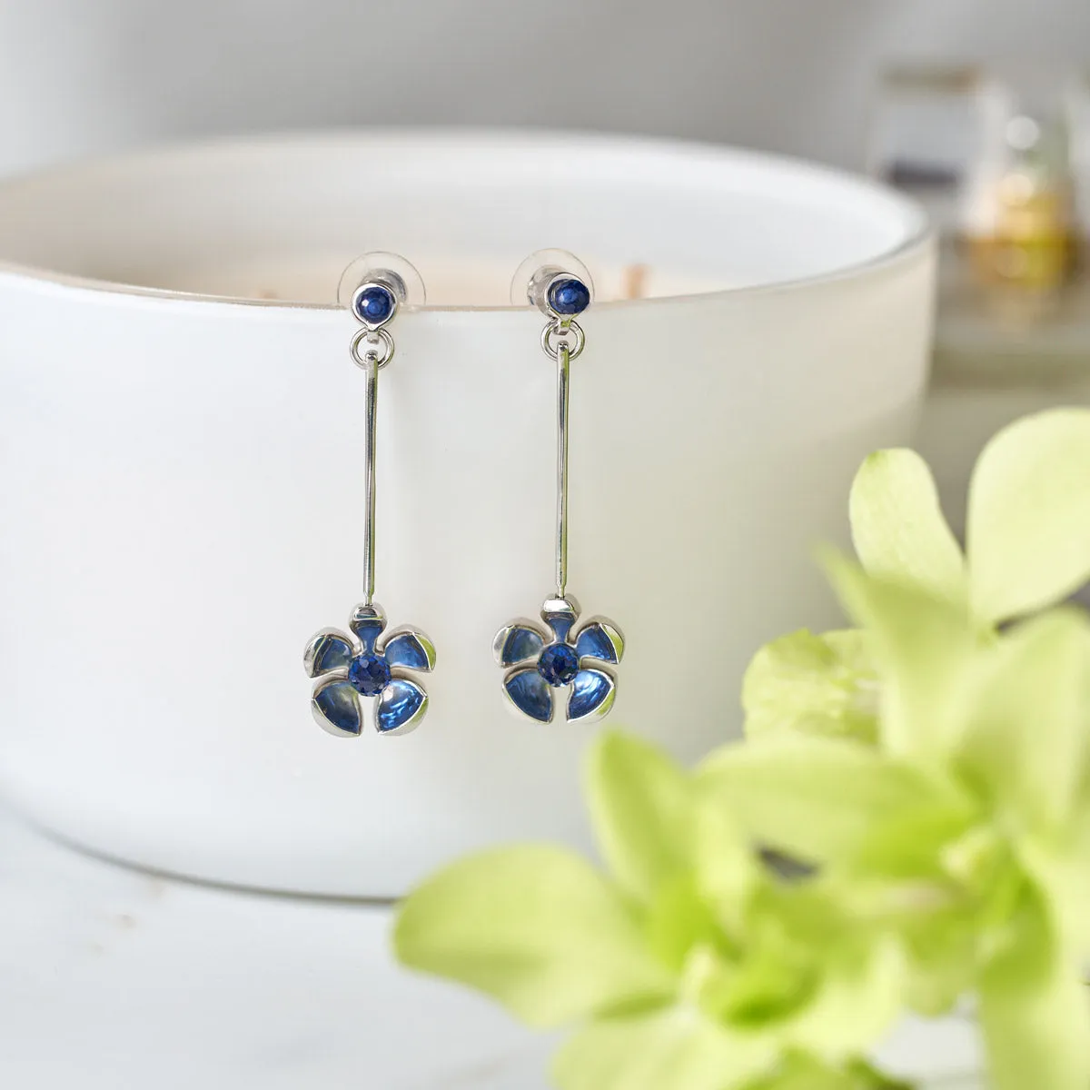 Orchid Garden Drop Earrings - Sterling Silver - Ruby