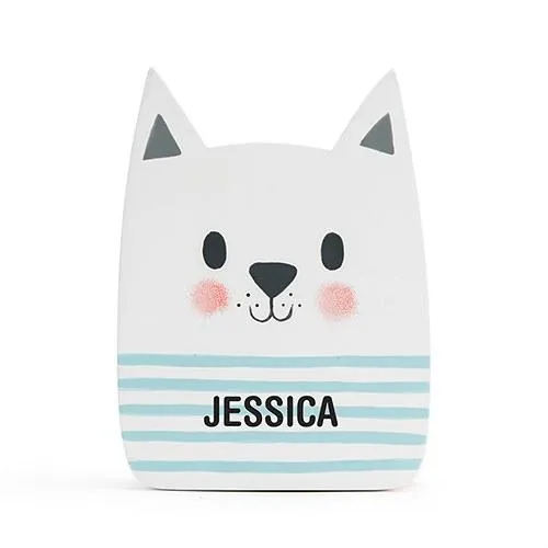 PERSONALIZED WOODEN PIGGY BANK FOR KIDS - WHITE CAT