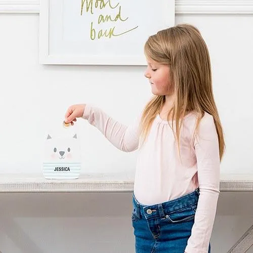 PERSONALIZED WOODEN PIGGY BANK FOR KIDS - WHITE CAT