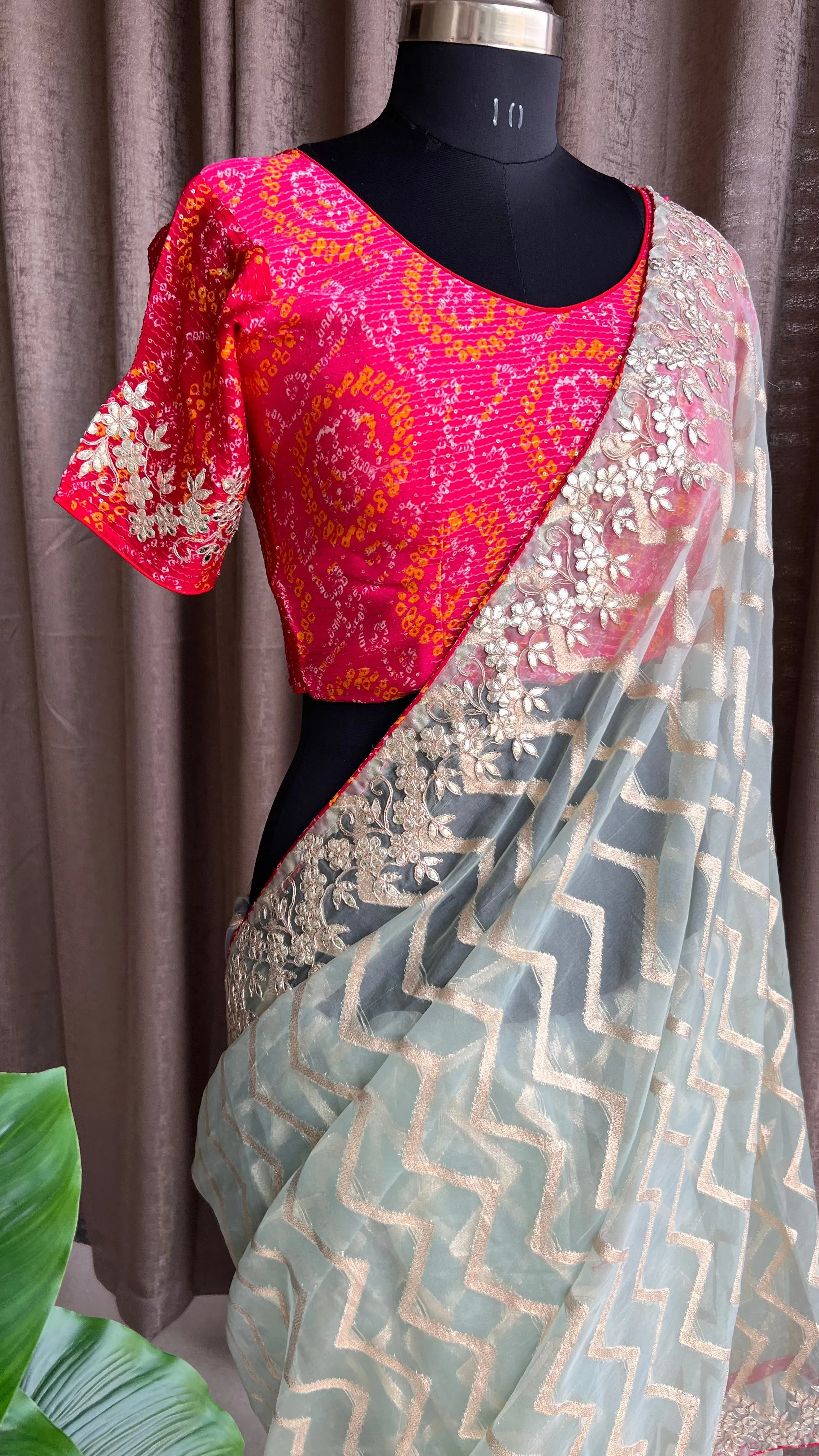 Pista organza saree with chiffon embroidery blouse