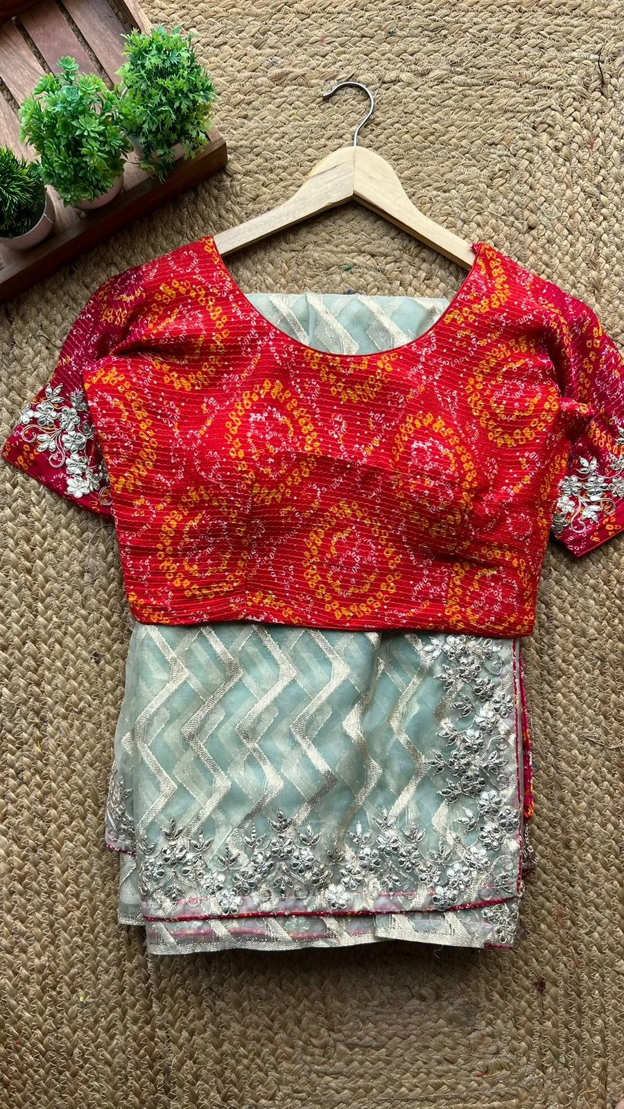 Pista organza saree with chiffon embroidery blouse