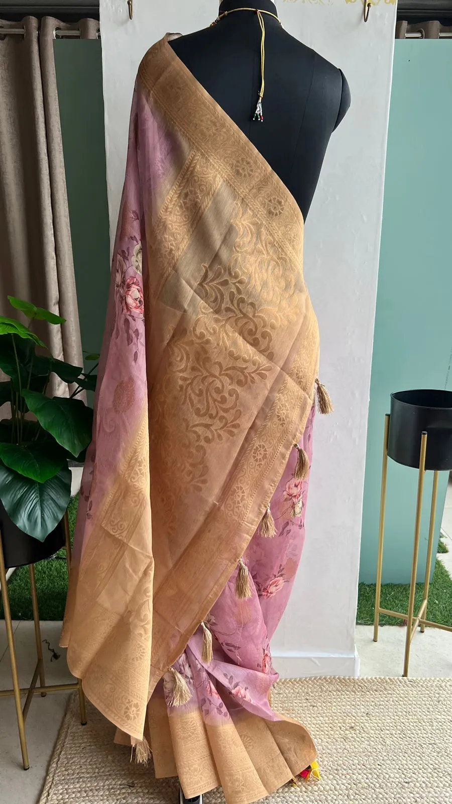 Powder pink organza saree with blouse