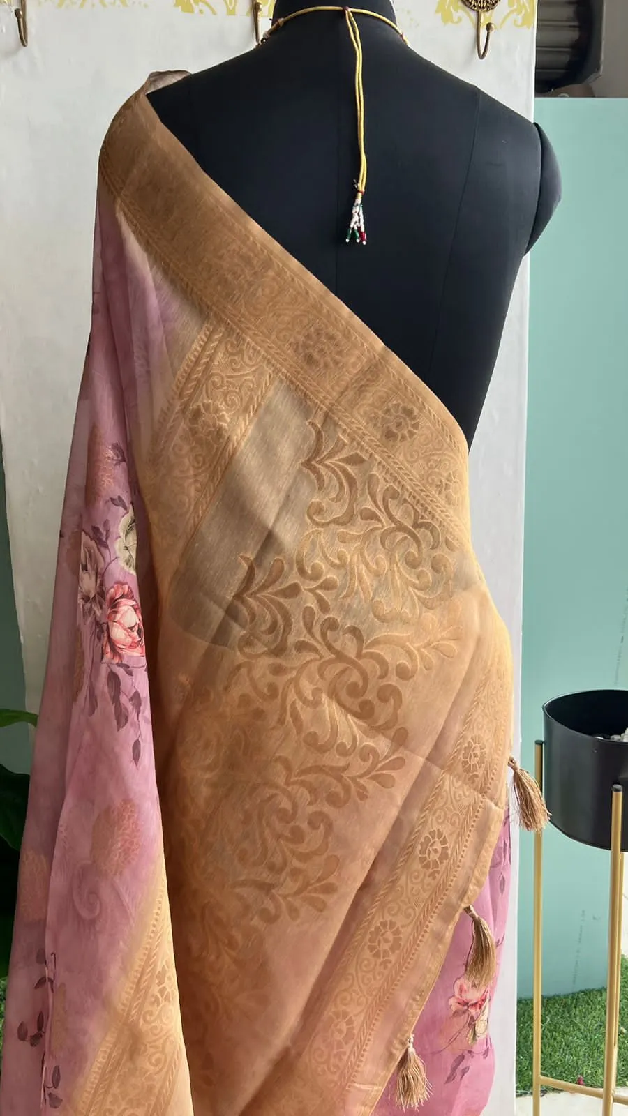 Powder pink organza saree with blouse
