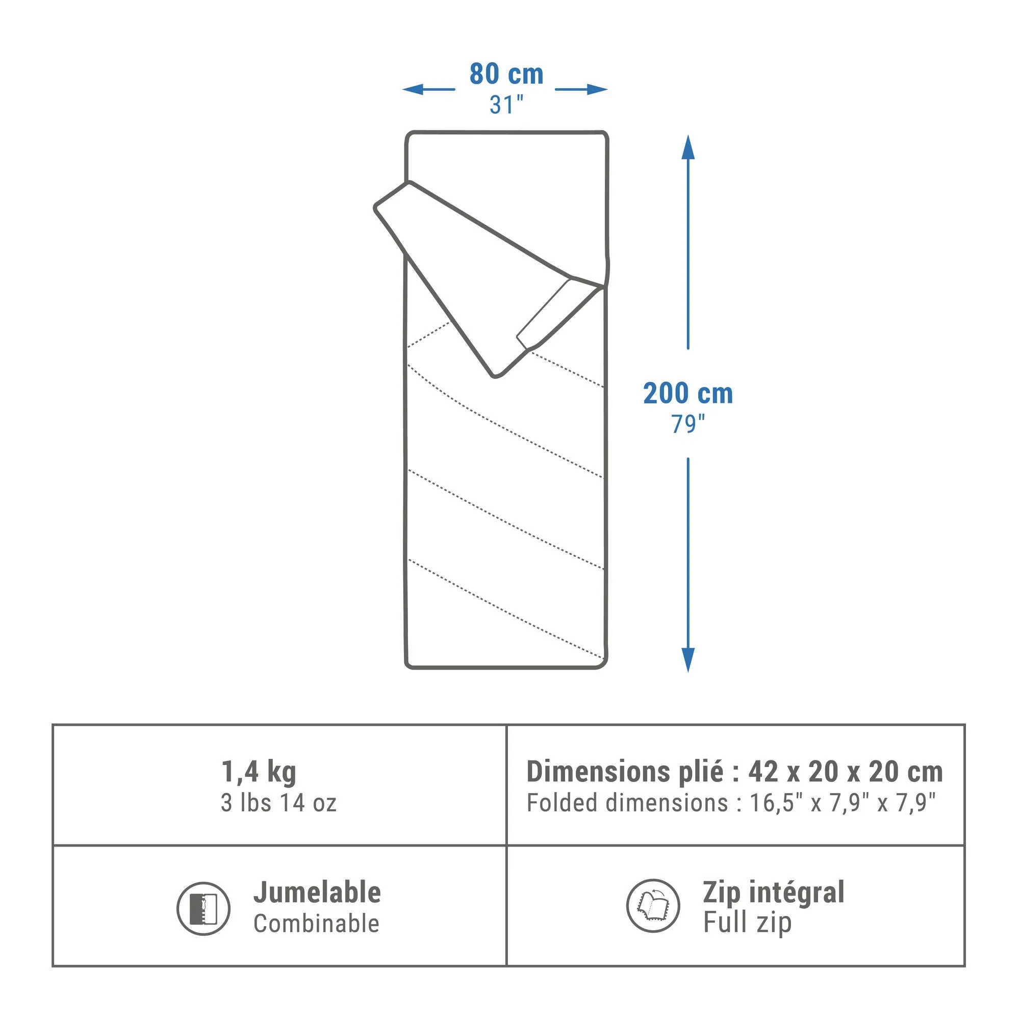 Quechua COTTON US CAMPING SLEEPING BAG - ARPENAZ 20° COTTON