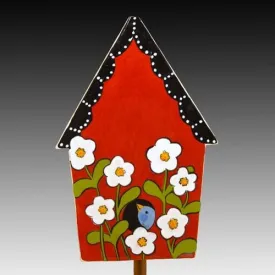 Red Birdhouse Garden Stake