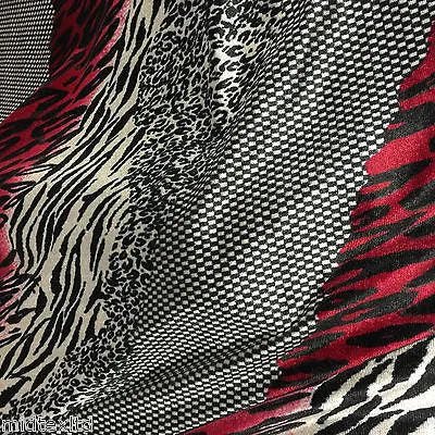 Red Black animal print 58" velvet velor  two way stretch fabric M16-20 Mtex