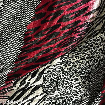 Red Black animal print 58" velvet velor  two way stretch fabric M16-20 Mtex