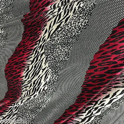 Red Black animal print 58" velvet velor  two way stretch fabric M16-20 Mtex