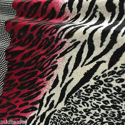 Red Black animal print 58" velvet velor  two way stretch fabric M16-20 Mtex