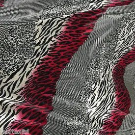 Red Black animal print 58" velvet velor  two way stretch fabric M16-20 Mtex