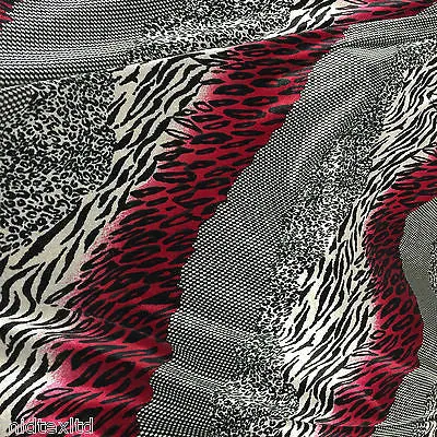 Red Black animal print 58" velvet velor  two way stretch fabric M16-20 Mtex