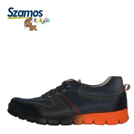 Szamos kid boy sneakers in blue and grey color with orange detail and laces big kid size