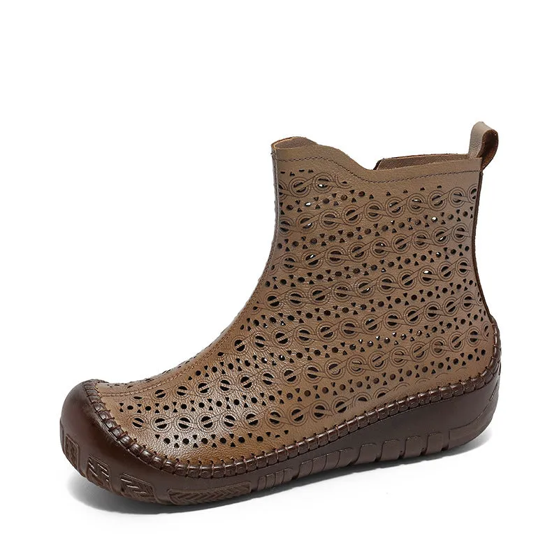Women Casual Hollow Leather Handmade Ankle Boots