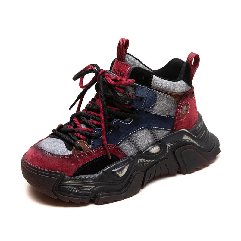 Women Fashion Patchwork Leather Chunky Platform Sneakers