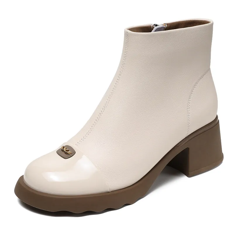 Women Minimalism Leahter Chunky Heel Ankle Boots