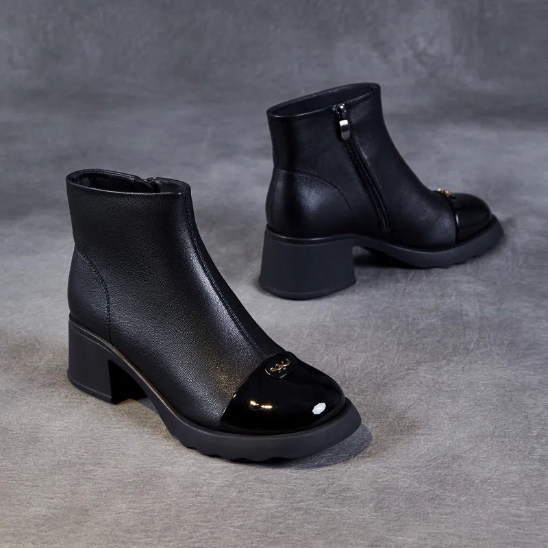 Women Minimalism Leahter Chunky Heel Ankle Boots