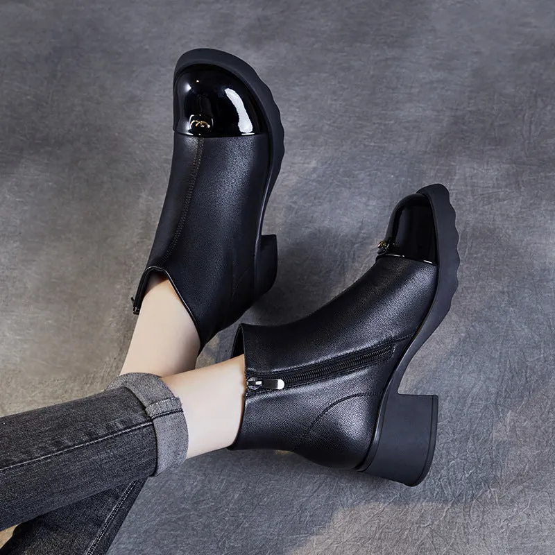 Women Minimalism Leahter Chunky Heel Ankle Boots