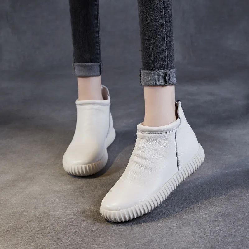 Women Minimalism Leather Flat Ankle Boots