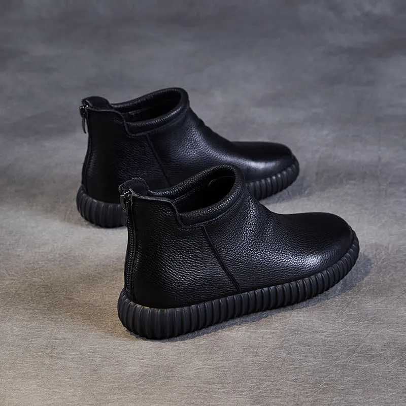 Women Minimalism Leather Flat Ankle Boots