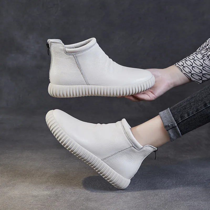 Women Minimalism Leather Flat Ankle Boots