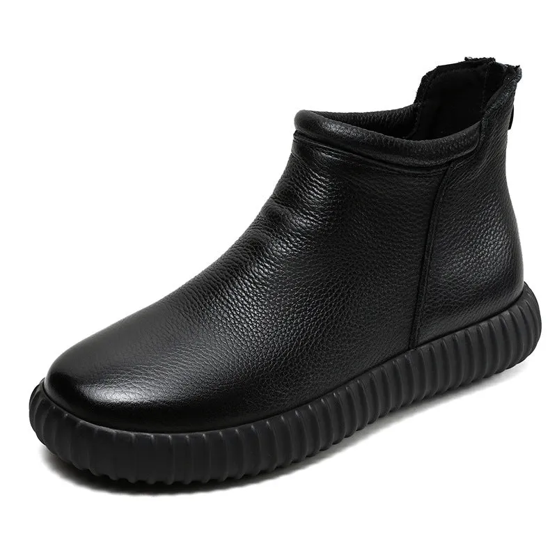Women Minimalism Leather Flat Ankle Boots